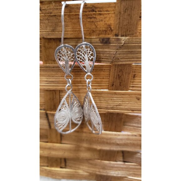 Vintage Hand Crafted Artisan Silver Dangle Earrings - Picture 8 of 10